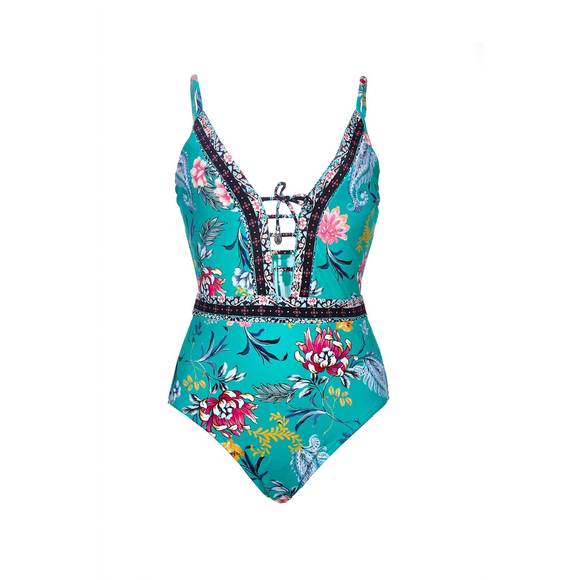 NEW SEAFOLLY water garden lace up one piece in evergreen - Picture 2 of 3
